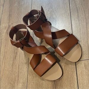 JustFab Tan Strappy Flats
